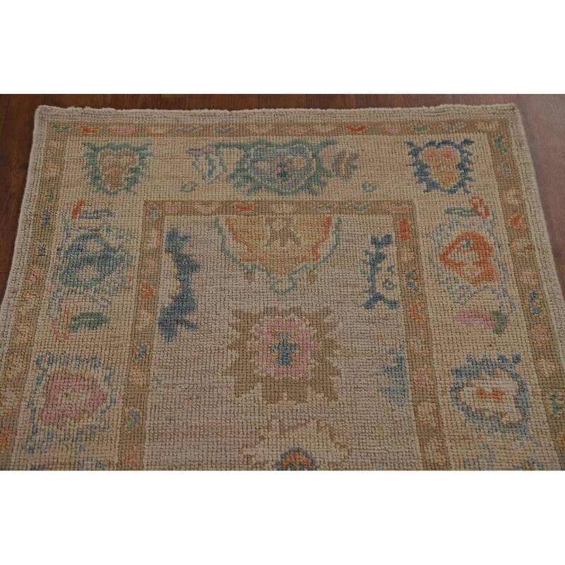 Hand-knotted Oushak Turkish Runner Rug Oriental Wool Carpet - 2'7"x 9'11"