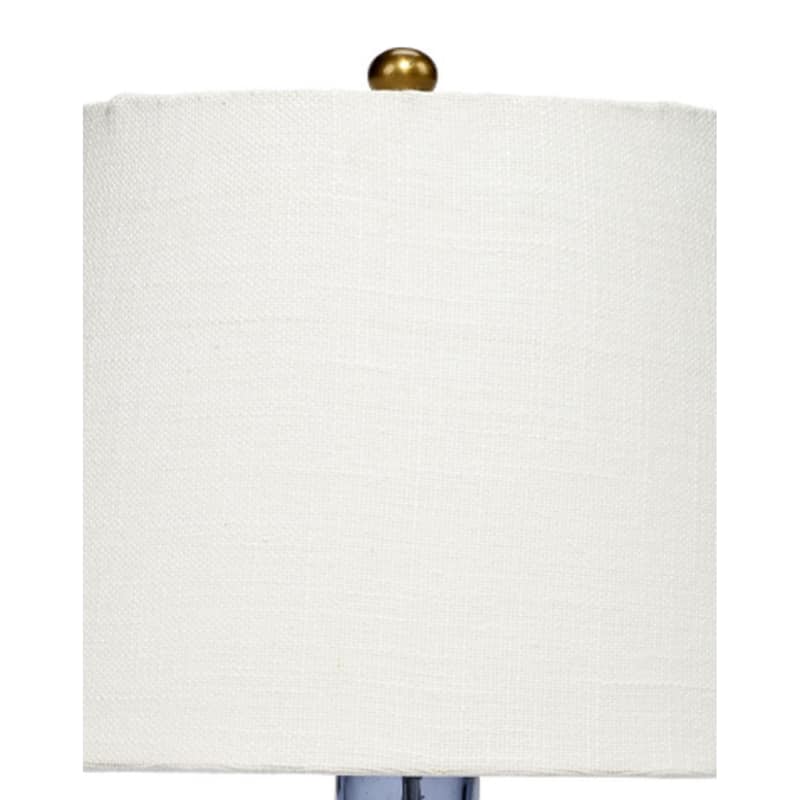 Navi 17 Inch Table Lamp, White Linen Drum Shade, Blue Glass Curved Body