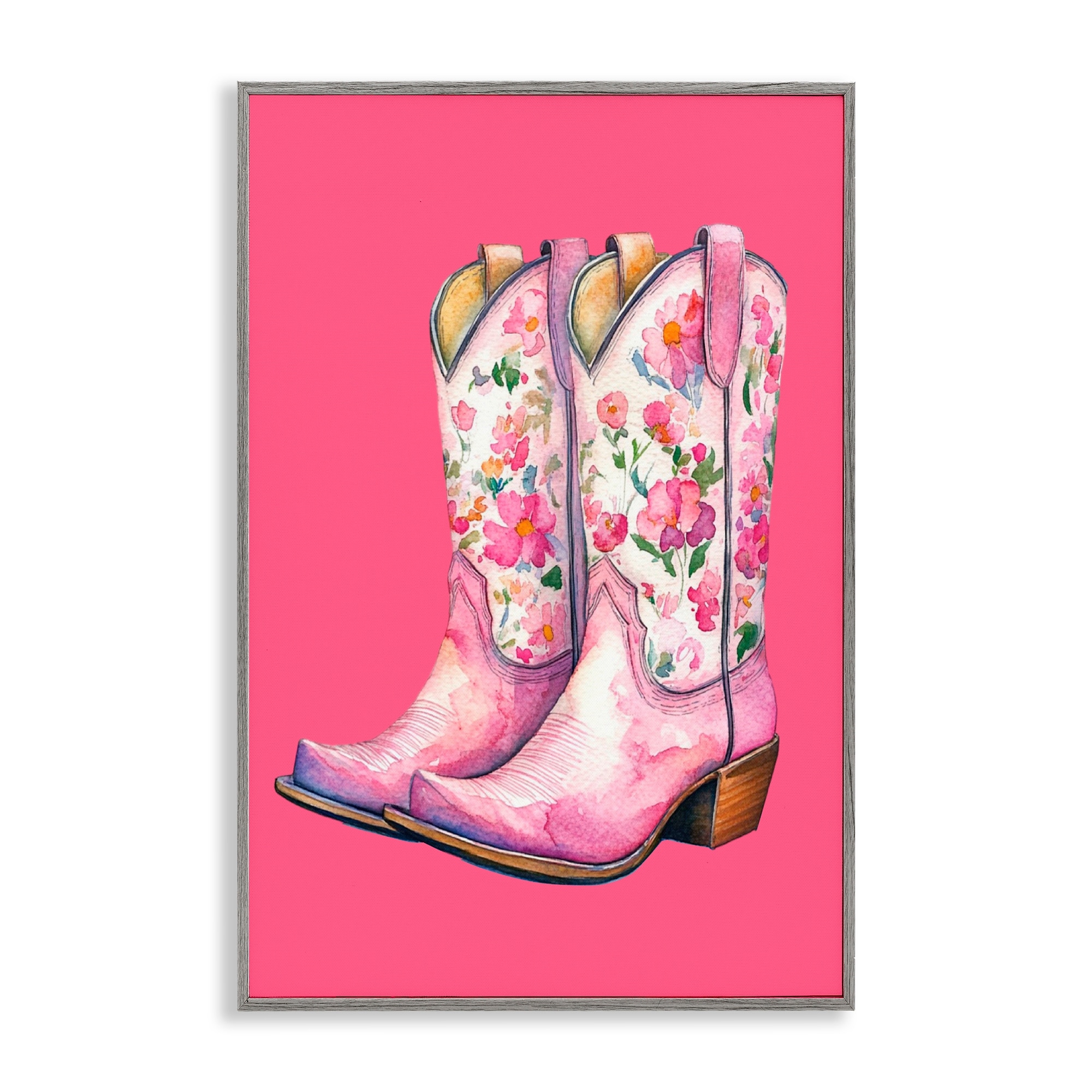 Stupell Glam Cowgirl Boots on Pink Framed Giclee Art Design By Lettered and Lined