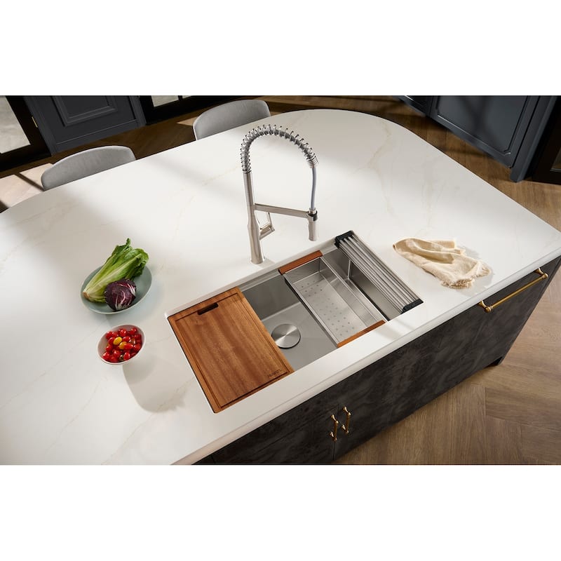 Ruvati 33-inch Workstation Ledge Undermount 16 Gauge Kitchen Sink Single Bowl - RVH8303