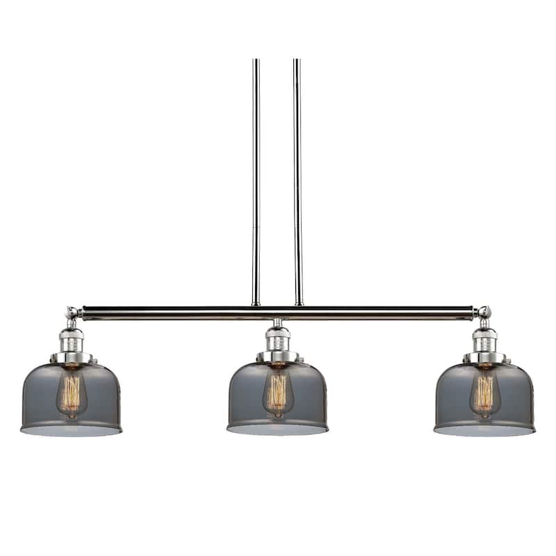 Innovations Lighting Large Bell 3 Light 41" Wide Linear Chandelier - Polished Chrome / Plated Smoked