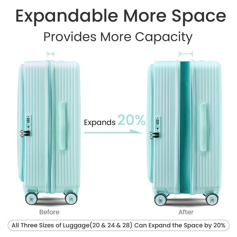 20/24/28 3-Piece Modern Expandable Luggage Sets, Hard-shell Luggage with Front Pocket and TSA Lock, for Boarding Travel
