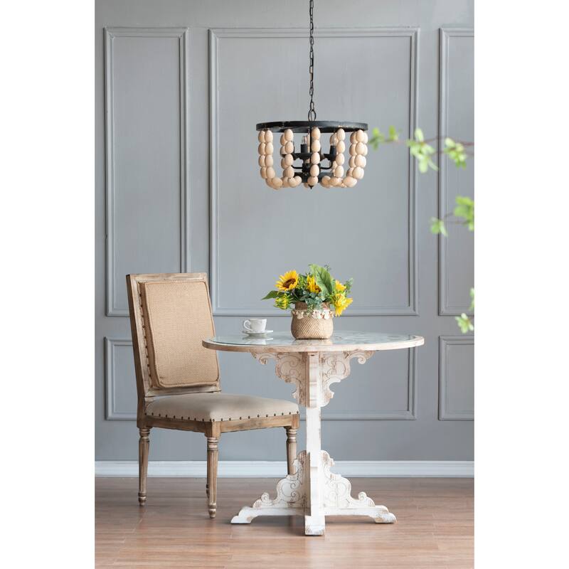 4 - Light Wood Chandelier, Hanging Light Fixture with Adjustable Chain for Kitchen Dining Room Entryway, Bulb Not Included