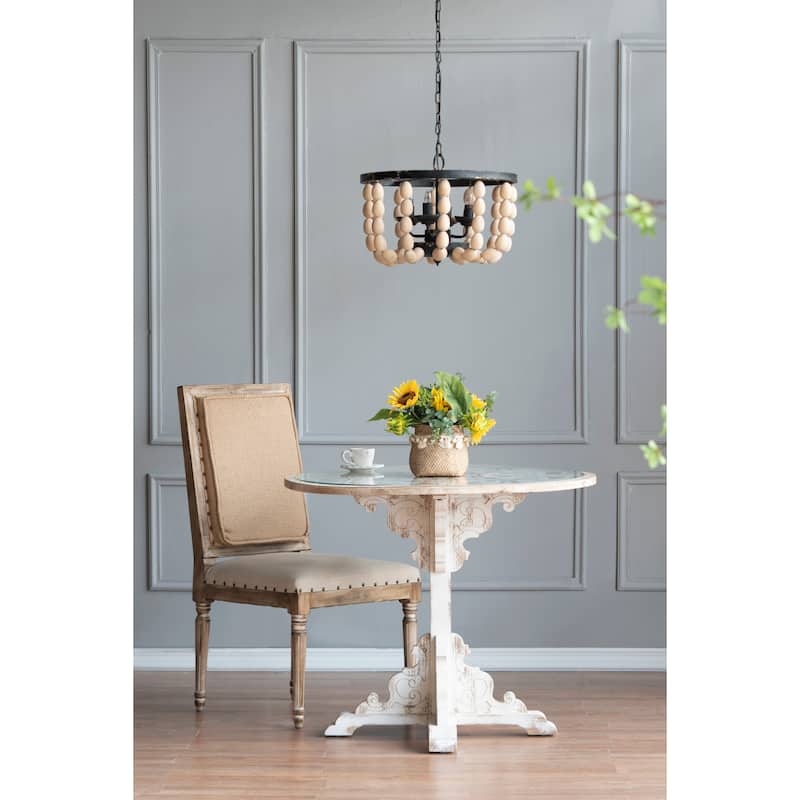4 - Light Wood Chandelier, Hanging Light Fixture with Adjustable Chain for Kitchen Dining Room Foyer Entryway, Bulb Not Included