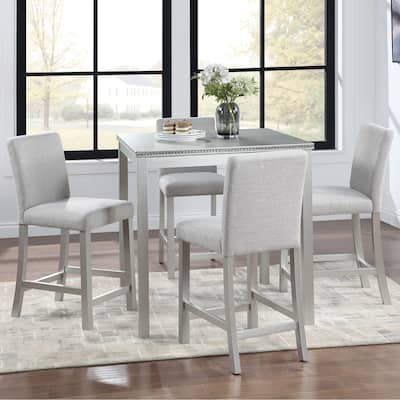 Counter Height Dining Table Chairs Set with Crystal Decorative Table Edge Wooden Square Table with 4 Dining Chairs, 5 Piece