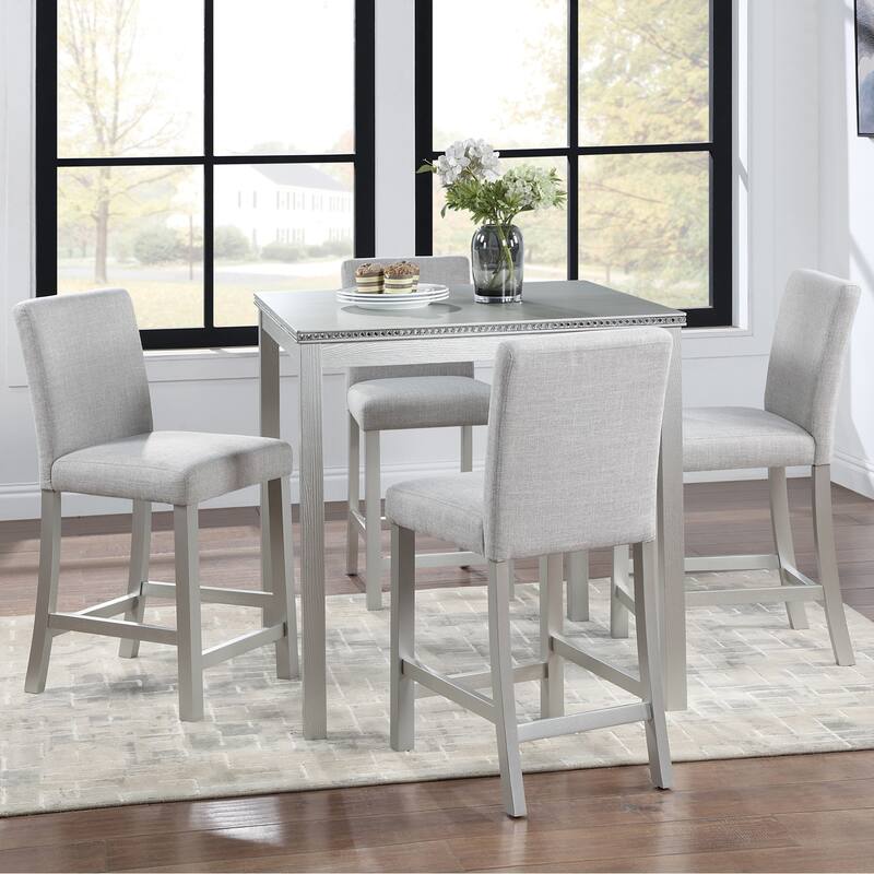 Modern Style 5-Piece Dining Set with Square Counter Height Table and 4 Upholstered Dining Chairs