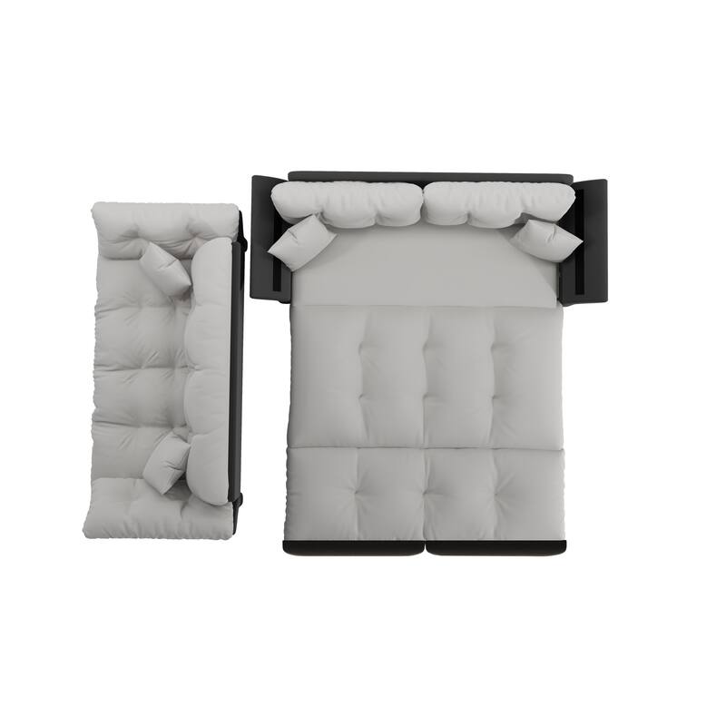 74.8" Convertible Sofa Bed with 2 Pillows, Velvet Loveseat Sleeper Couch, 2 Seater Upholstered Folding Sofa Bed with Flared Arms