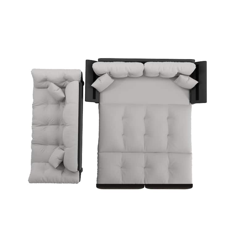 Queen Pull Out Sofa Bed, 3-in-1 Convertible Sleeper Tufted Sofa with 2 Soft Pillows, Velvet Loveseat Bed