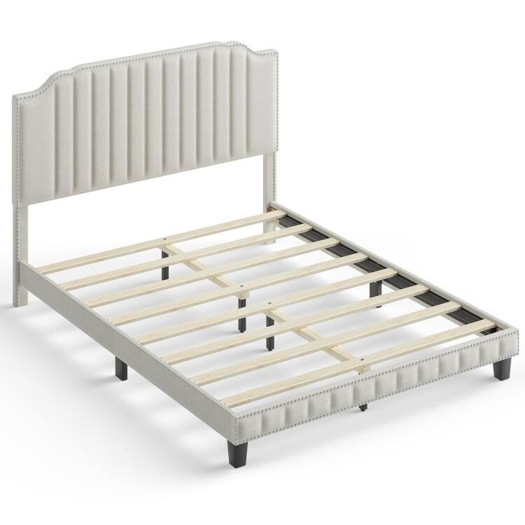 Heavy Duty Upholstered Bed Frame with Rivet Headboard-Twin Size