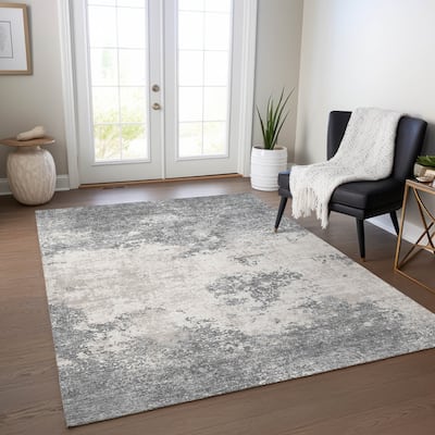 Machine Washable Indoor/ Outdoor Abstract Pixels Chantille Rug