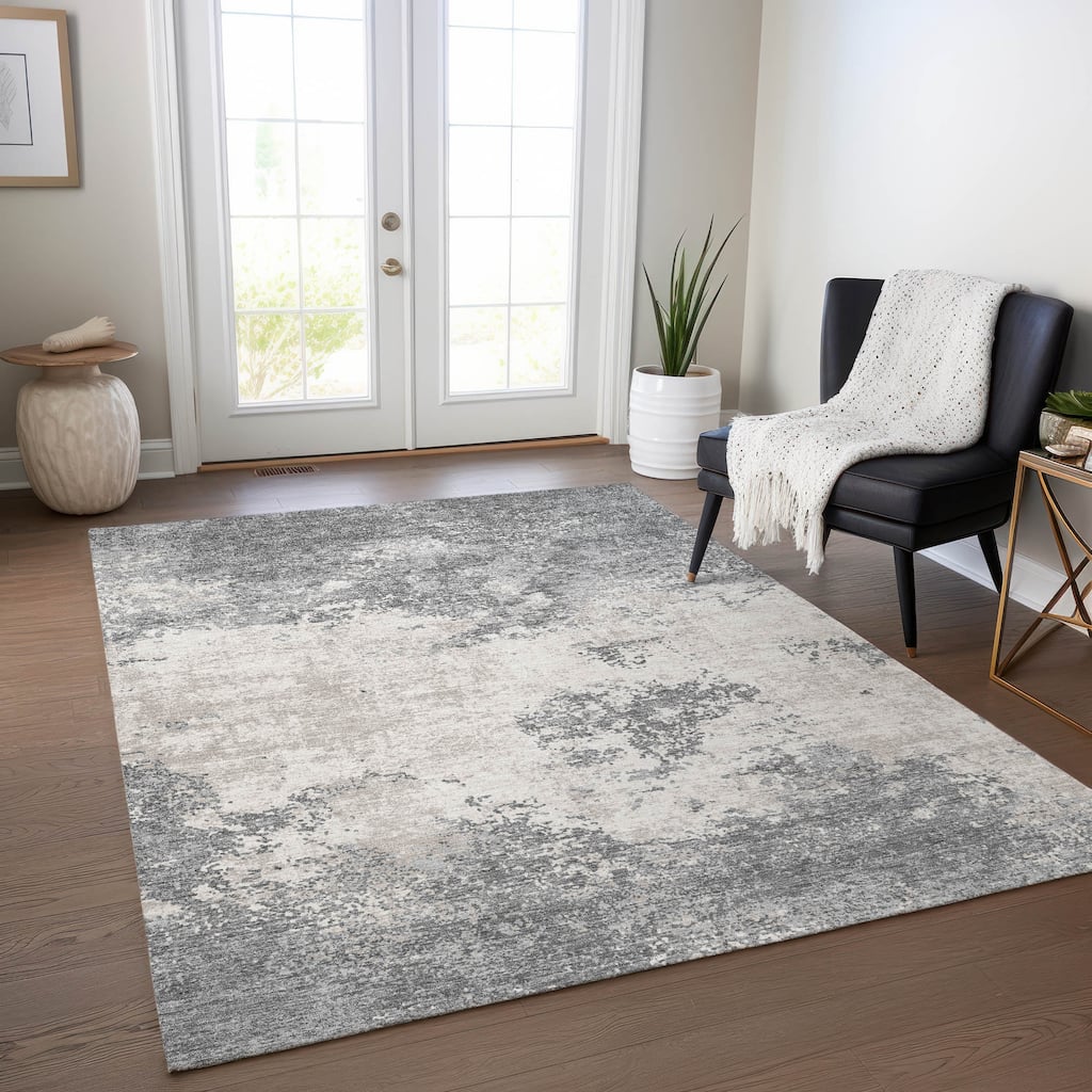 Machine Washable Indoor/ Outdoor Abstract Pixels Chantille Rug