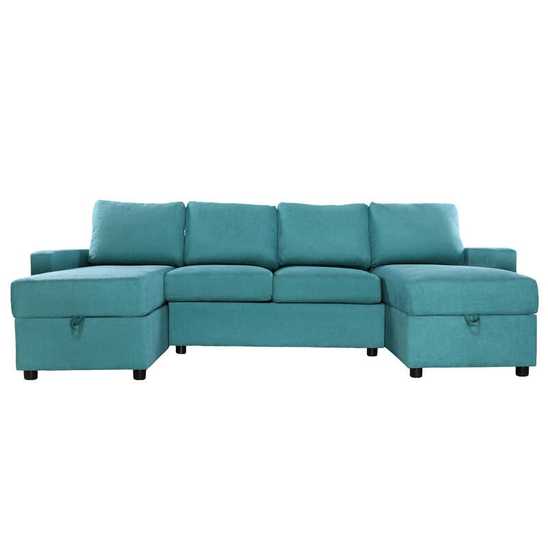 103.9" Polyester U-Shaped Sectional Sofa with 2 Storage Chaises & 4 USB Ports