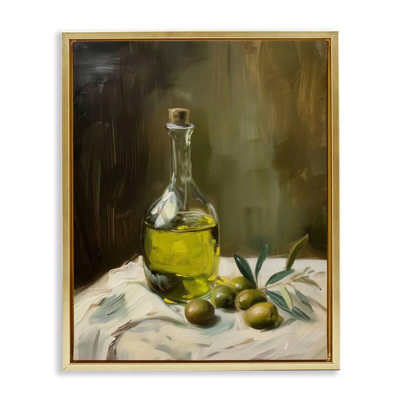 Stupell Olive Oil Still Life Framed Floater Canvas Wall Art Design By Arlington Prints - 17 x 21 - Gold