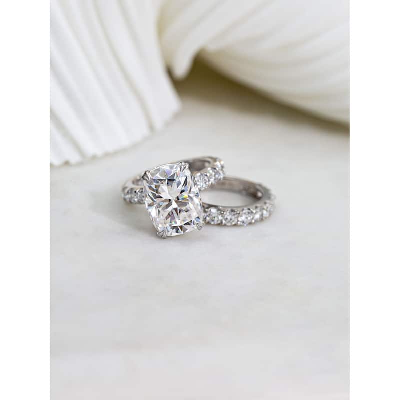 Kobelli 10.4 Carat Moissanite & Lab Grown Diamond 14k Solid Gold Cushion Bold Constance 2pc Bridal Set (GH/VS, DEF/VS)