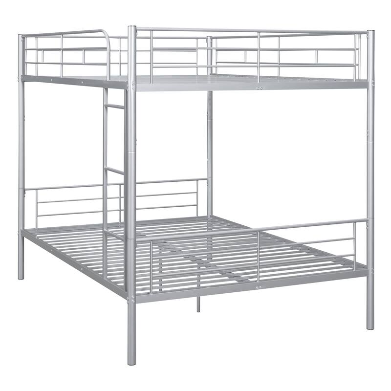 Full Over Full Metal Bunk Bed with Chrome Finish, Space-Saving Design, Sturdy Iron Frame