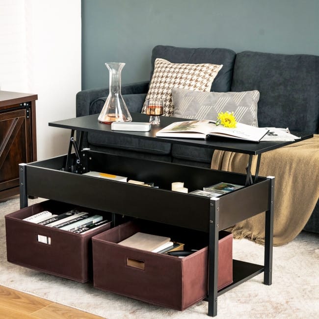 Lift Top Coffee Table Central Table with Drawers and Hidden Compartment for Living Room - 42" x 19.5" x 19" (L x W x H)