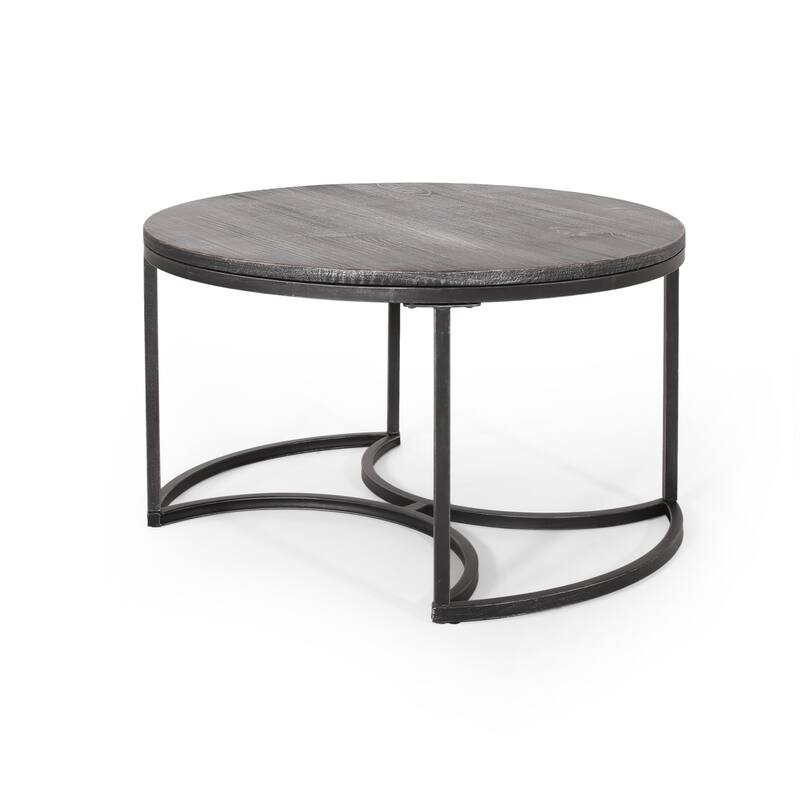 Roomfitters Modern Nesting Coffee Table Set, Rustic Wood Round Tops with Sturdy Metal Base, Space-Saving Design, Set of Three