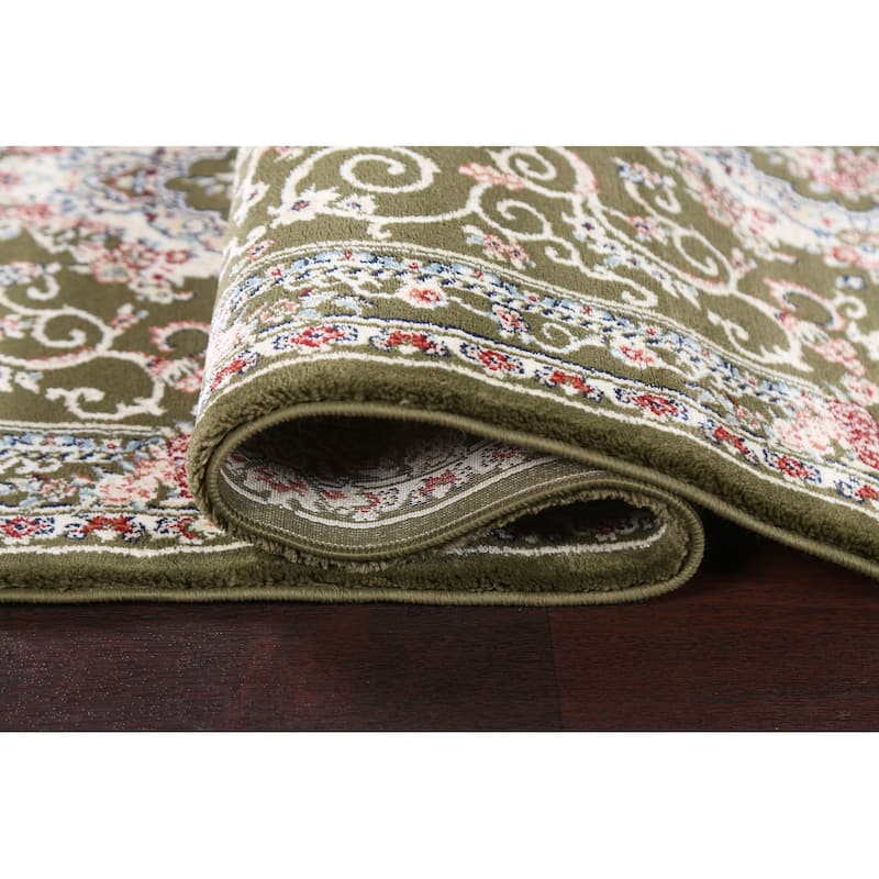 Green Floral Medallion Transitional Turkish Rug Oriental Carpet