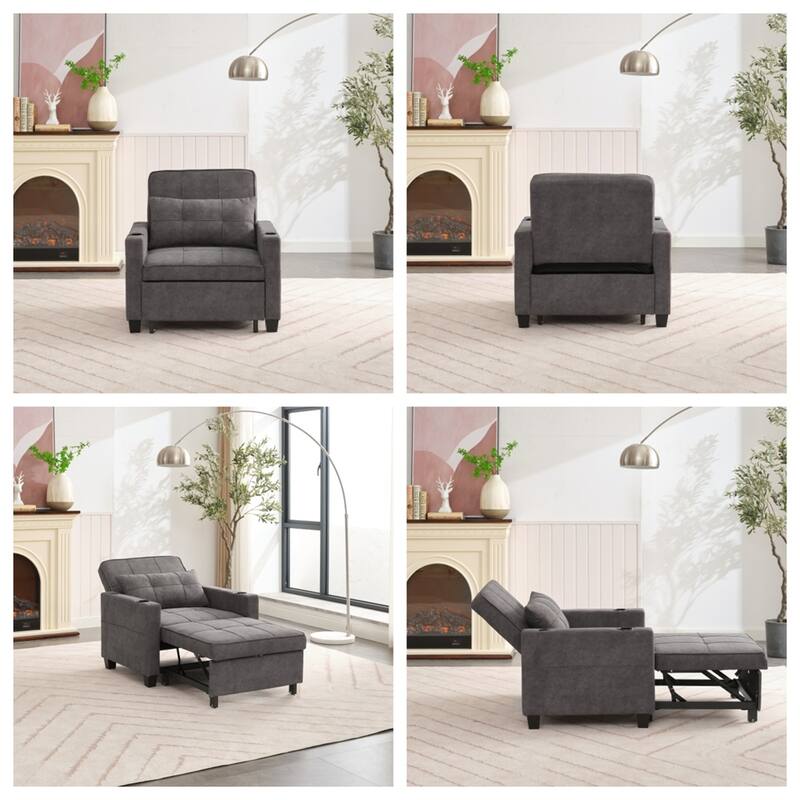 3-in-1 Pull Out Convertible Sleeper Chair w/ USB Ports,Wear Resistant