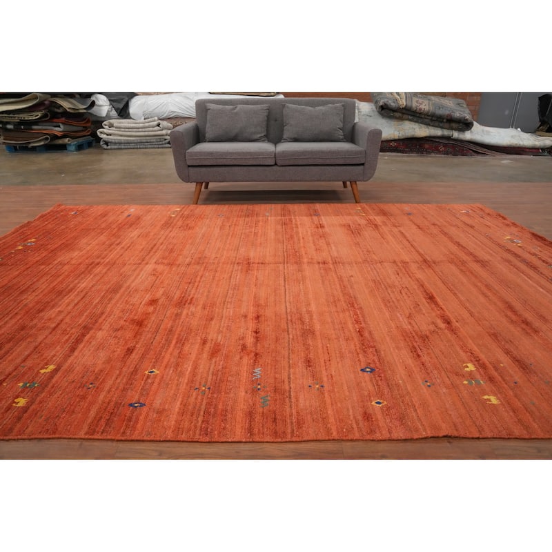 Hand Knotted Oriental Viscose Silk Carpet Tribal Animal Pictorial Oranges & Rust Gabbeh Area Rug - 11' 8'' X 8' 2''