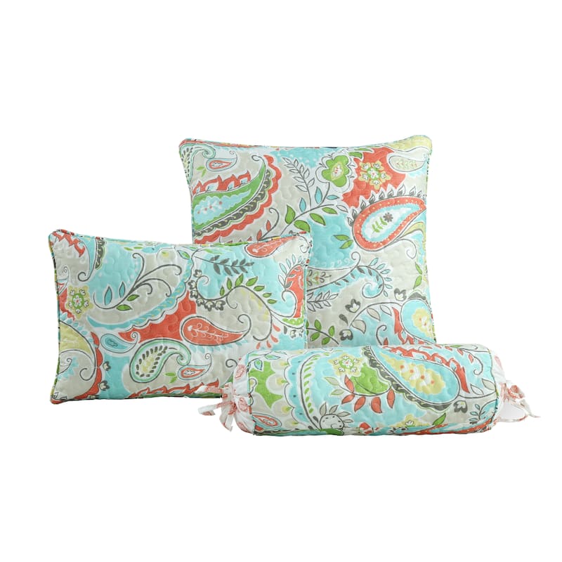 Paisley Floral Turquoise Blue Coral Yellow Grey Green Microfiber ...