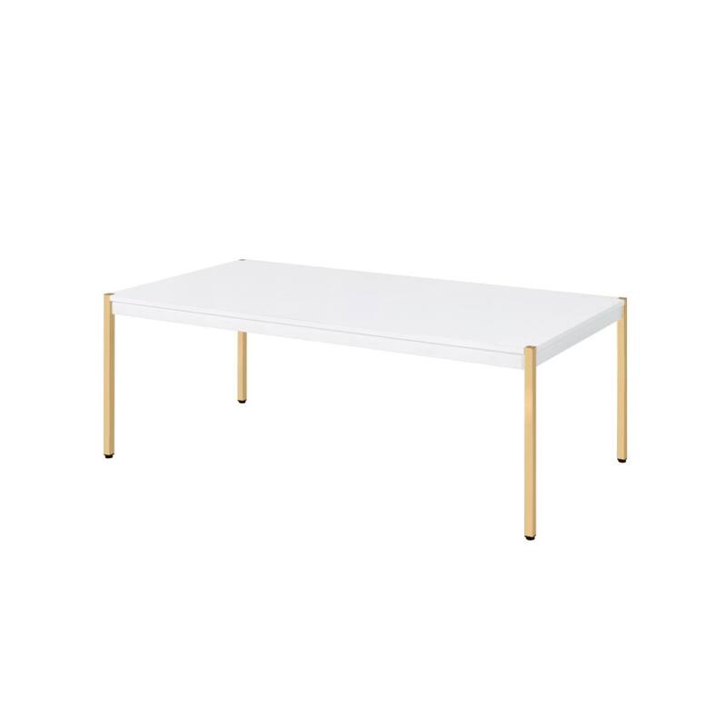 48 Inch White and Gold Wood and Metal Coffee Table for Living Room or Office - 48” x 24” x 18”