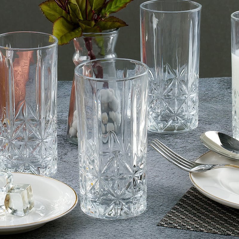 Lorren Home Trends 12 OZ. Drinking Glass-Textured Cut Glass, Set of 6