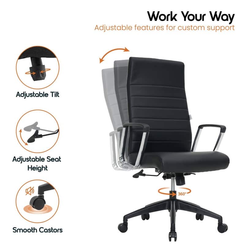 Hilton Modern High Back Ergonomic Leather Office Chair with Adjustable Height, Swivel, and Tilt for Conference or Executive Desk