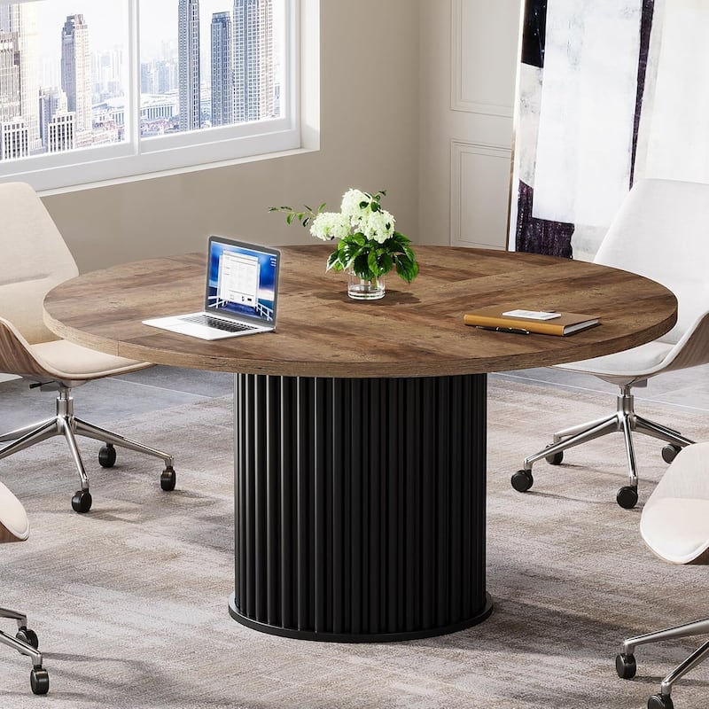 47'' Round Meeting Conference Table for 4-6 People,Sturdy Metal Base Office Desk