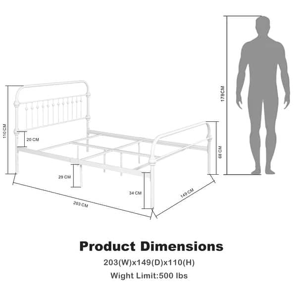 Homy Casa Industrial Style Iron Metal Standard Bed Frame Bed Bath