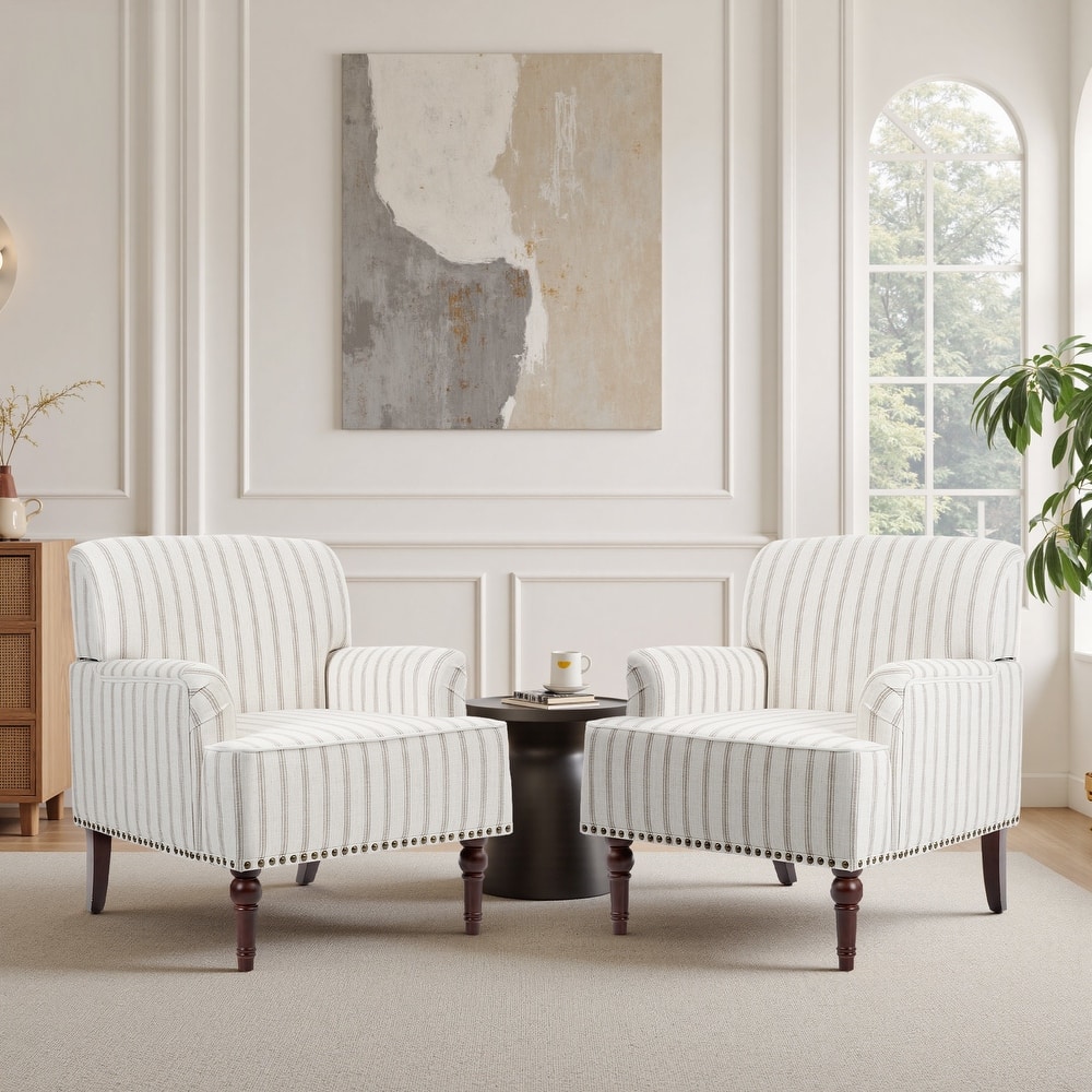 2 Set Upholstered Accent Chairs Nailhead Trim Armchairs