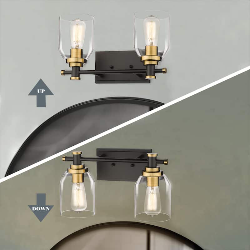 2-Light Bathroom Vanity Light, Farmhouse Bathroom Wall Sconce with Clear Glass Shade