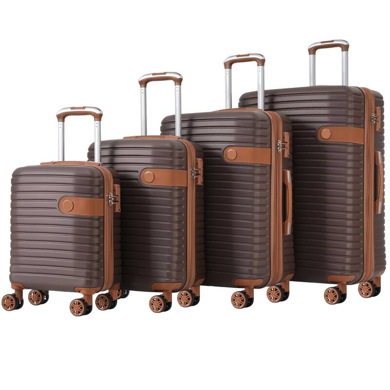 16/20/24/28 4-Piece Modern Expandable Luggage Sets with 4 Storage Bags, Swivel Wheels and TSA Lock for Boarding Travel, Brown