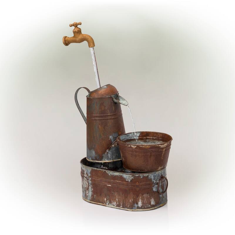 Alpine Corporation 34" Tall Outdoor Rustic Watering Can Fountain