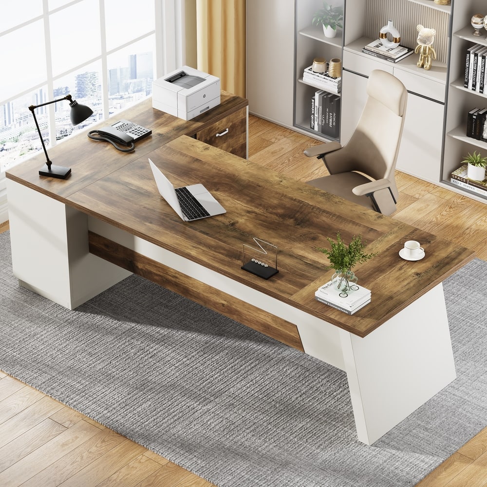 78.7-Inch L-Shaped Executive Desk Computer Desk with File Cabinet