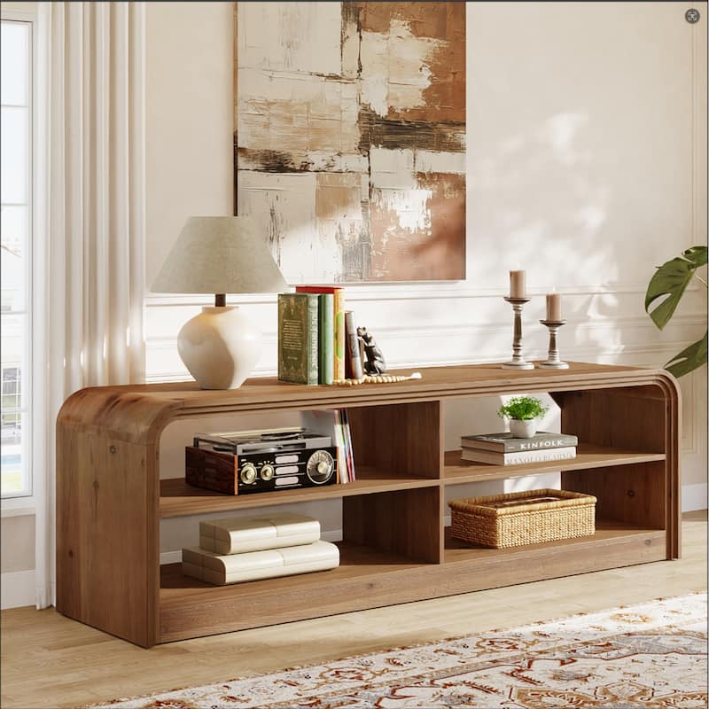 Solid Wood TV Stand, 63'' Long TV Console Table with Storage