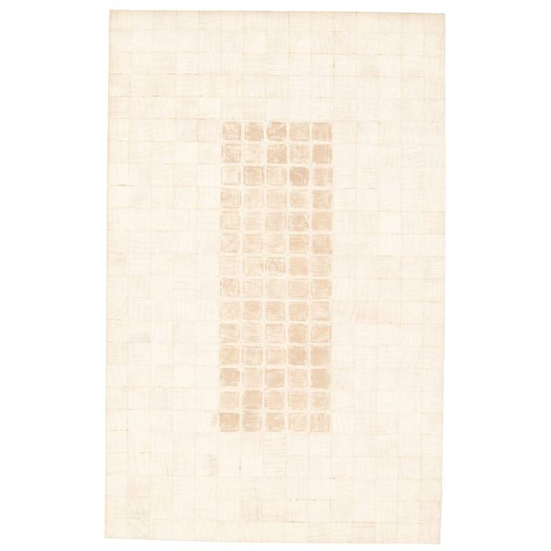 ECARPETGALLERY Handmade Cowhide Patchwork Ivory Leather Rug - 5'0 x 8'0 - Ivory - 5'0 x 8'0