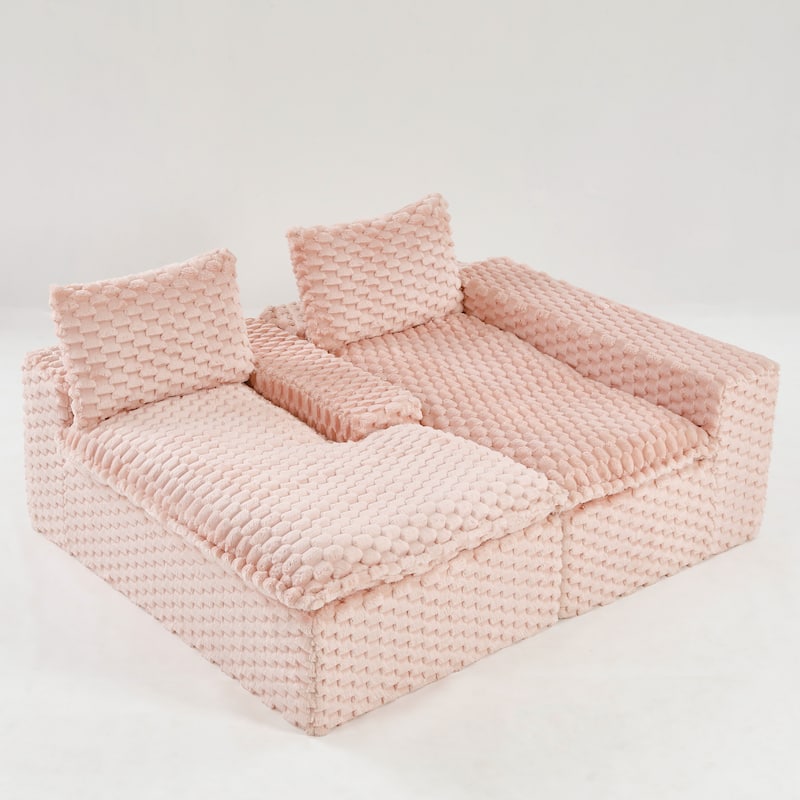 L-Shaped Sleeper Sectional Sofa Convertible Straight Sofa, Loveseat and Chaise Lounge Set for Living Room