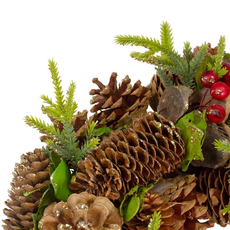 Real Touch™️ Glittered Pine and Pinecone Artificial Christmas Wreath - 13" - Unlit