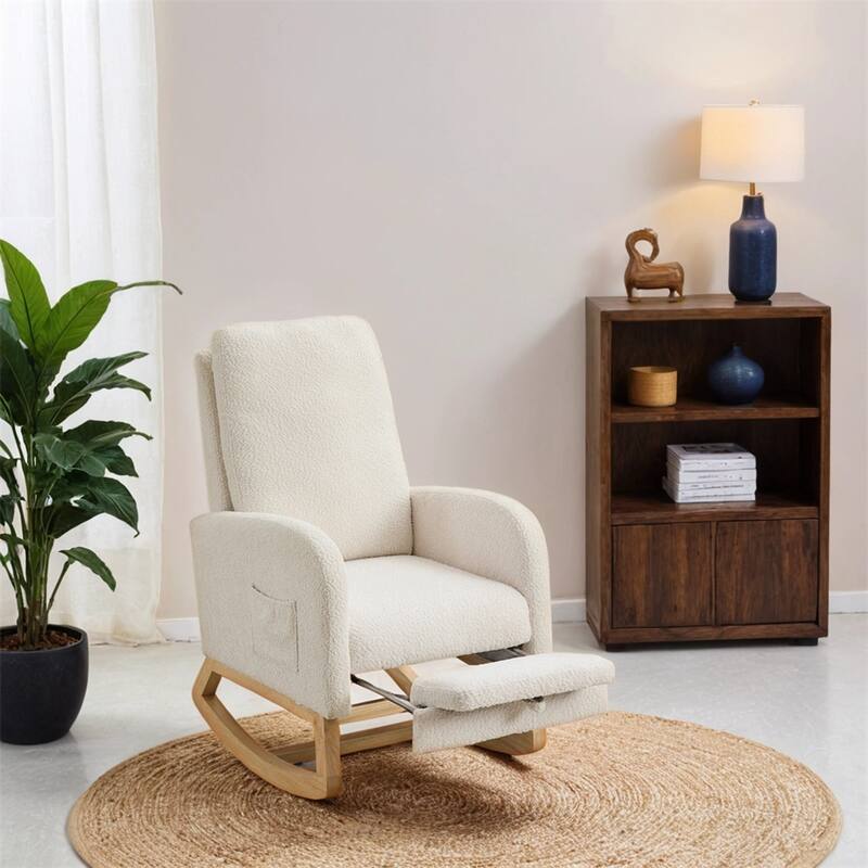 25.4"W Rocking Chair,High Back Glider Chair with Retractable Footrest