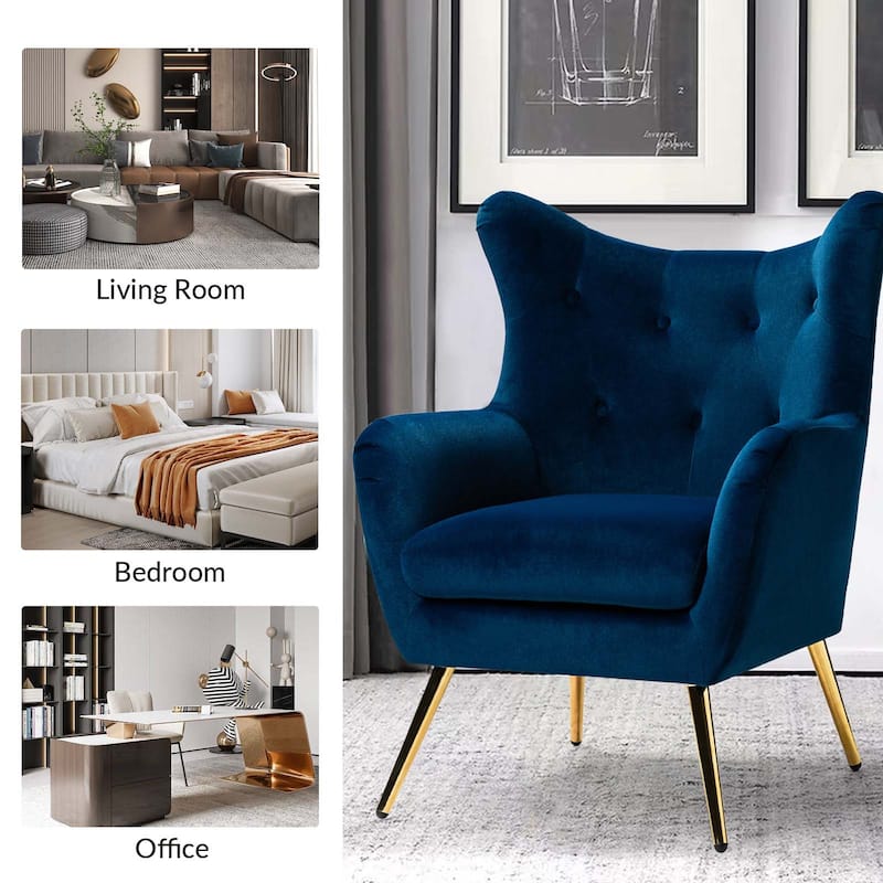Eusebio Modern Velvet Accent Chair with Tufted Wingback for Living Room Set of 2 by HULALA HOME
