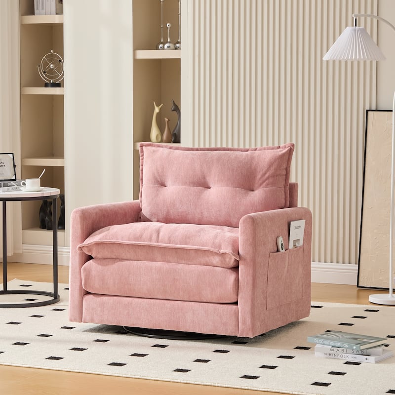 GALDWIN Chenille Upholstered 360°Degree Swivel Mid Century Modern Arm Chair for Living Room