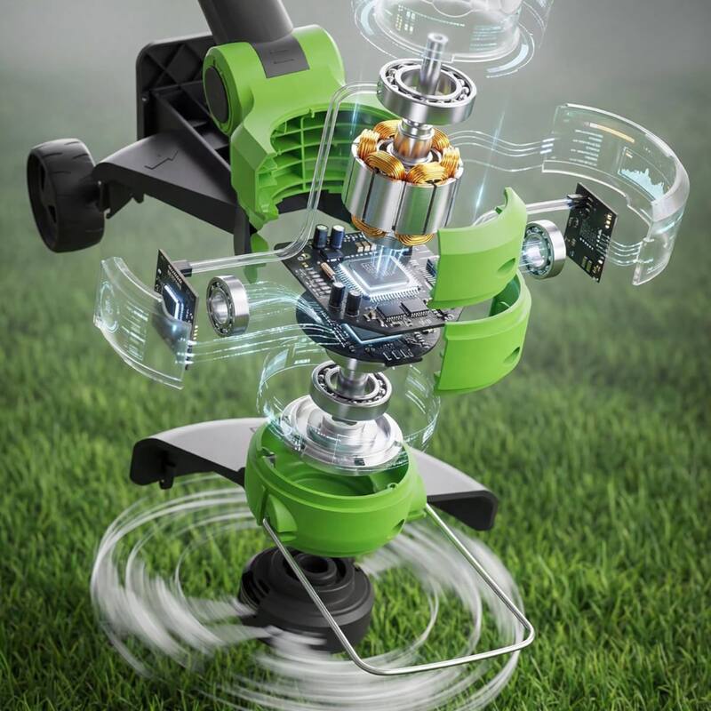 12" Cordless Weed Wacker, Grass Trimmer with Wheels, 8 pcs Spools Lines