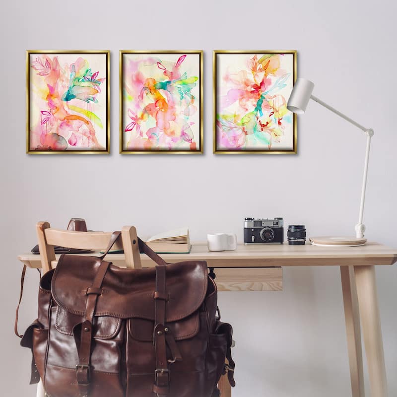Stupell Abstract Florals & Paint Drip Framed Floater Canvas Wall Art Design By Gemma Bardot (Set of 3)