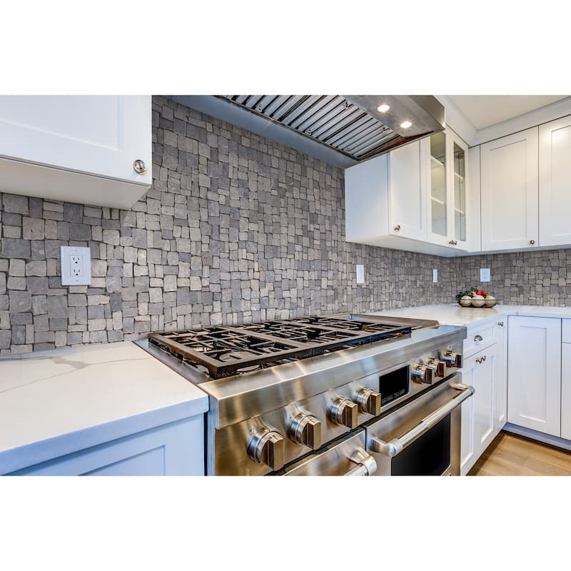 Block Mosaic 11 in. x 11 in. Marble Mesh-Mounted Mosaic Wall and Floor Tile