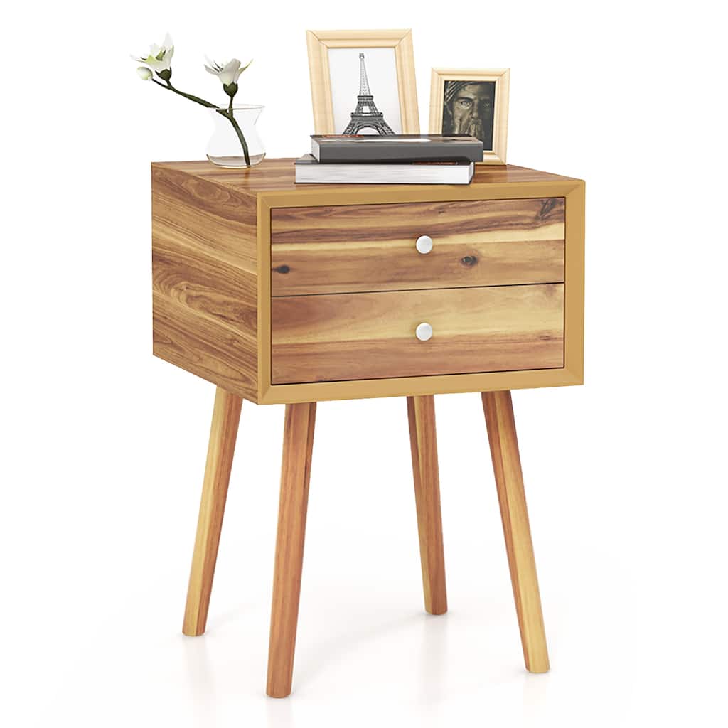Gymax 2-Drawer Nightstand Mid-century Modern Bed Side Table w/ Storage