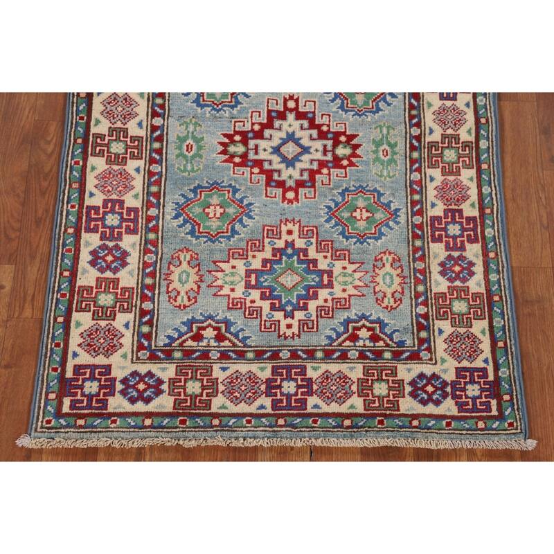 Light Blue Kazak Accent Rug Hand-Knotted Bedroom Wool Carpet - 2'7" x 3'10"