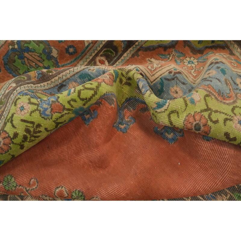 Hand Knotted Oriental 100% Wool Carpet Traditional Floral Oranges & Rust Tabriz Area Rug - 11' 8'' X 9' 5''