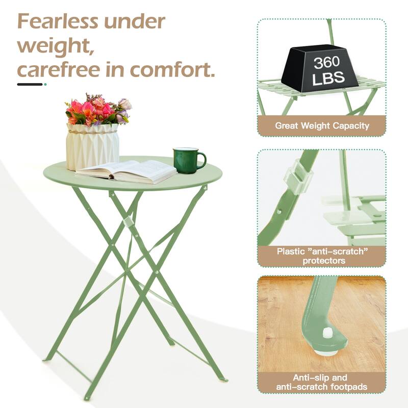 Outdoor 3-Piece Bistro Set, Foldable Patio Dining Sets, Rust-Resistant, Lightweight, Easy to Clean, for Balcony, Garden, Pool