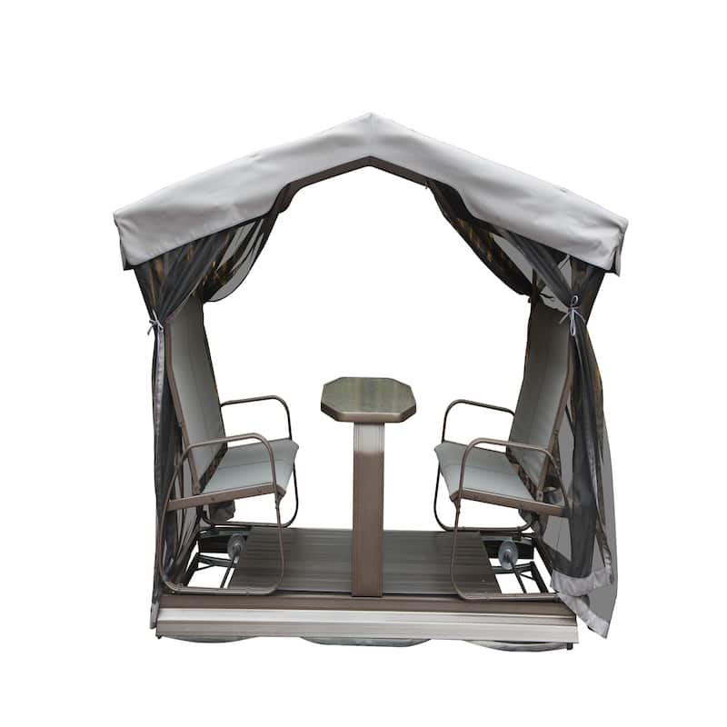 44.30 in. 4-Person Aluminum Outdoor Glider Benches with Canopy in Grey Brown - Grey